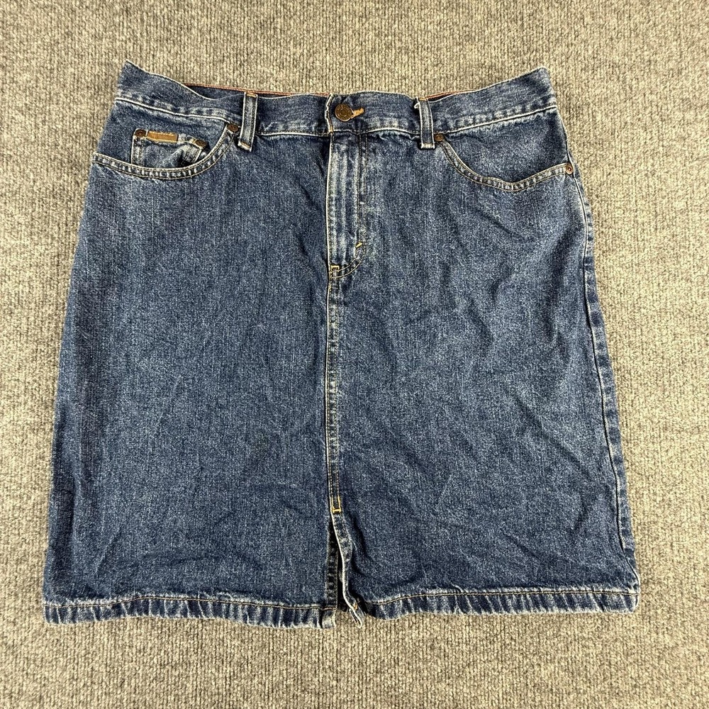 Eddie‎ Bauer Skirt Womens 14 Blue Denim Straight Knee Length Pockets Zip Front